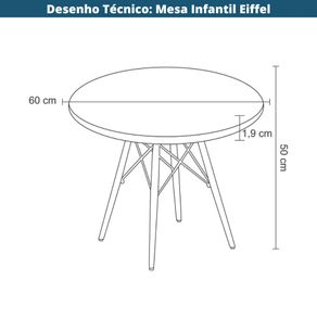 7 Mesa Infantil Eiffel DKR Rivatti 60 cm -Largura- Tampo em Polipropileno -PP- Amarelo Base em Madeira Desenho Tecnico